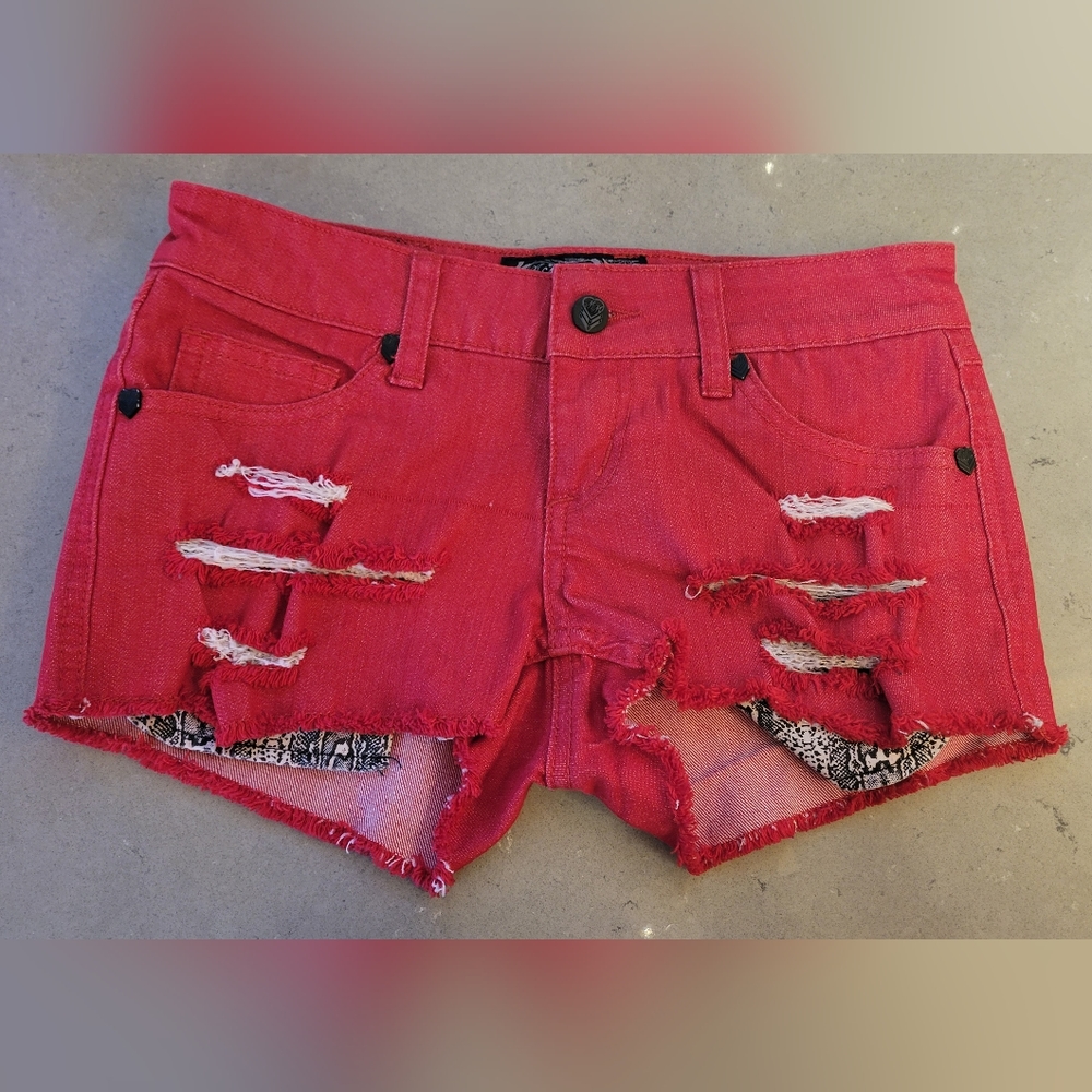 Metal Mulisha red denim shorts